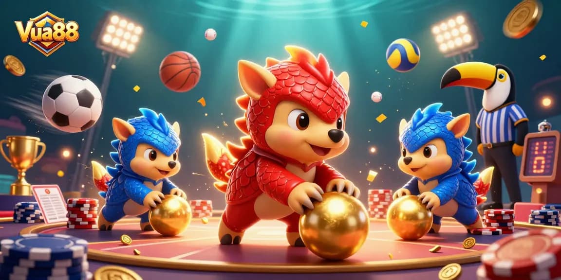 Engaging Vua88 scene showcasing rival pangolins in a dynamic casino betting atmosphere.