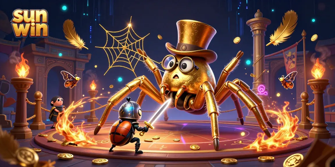 Join the action at sun win casino with a brave beetle knight and a golden tarantula in a mesmerizing game scene.