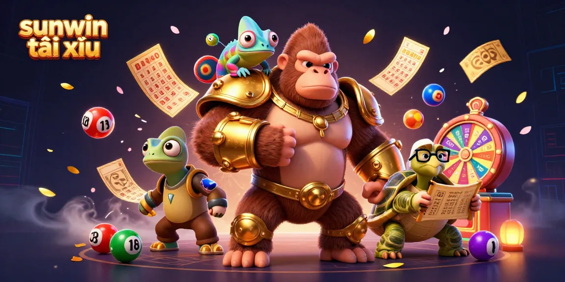 Engage in sunwin tài xỉu with an energetic scene depicting casino elements, characters, and vibrant gaming dynamics.
