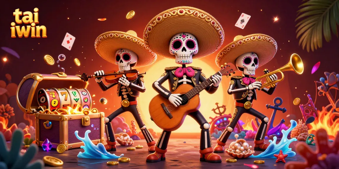 Engage in the tai iwin experience with vibrant casino elements and a lively mariachi band.