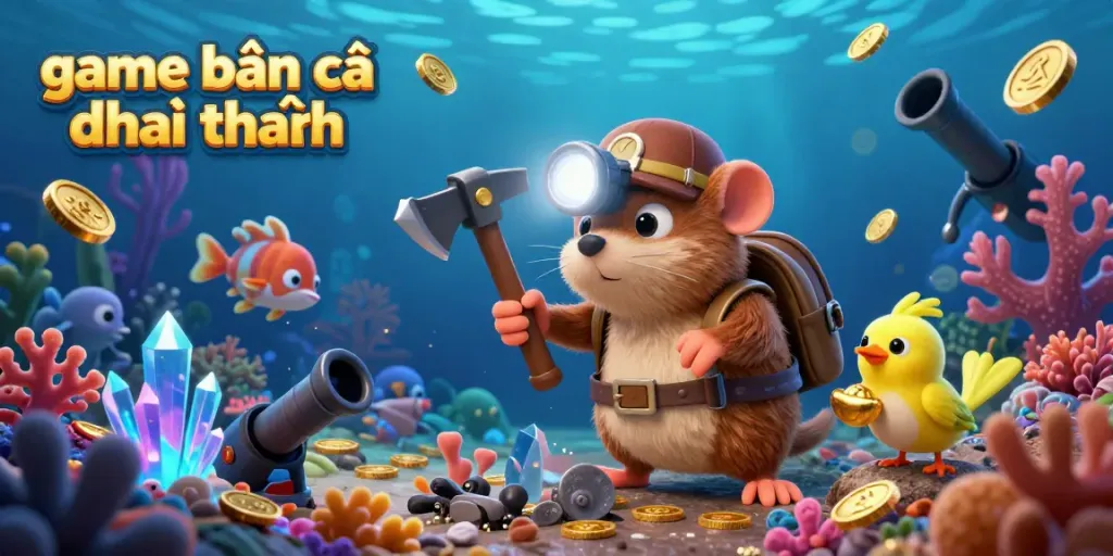 Engage with game bắn cá đổi thưởng featuring an animated treasure hunter mole in a vibrant sea world.