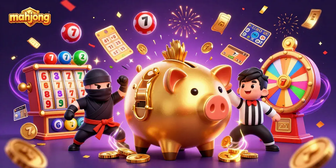 Experience thrilling mahjong action with golden piggy bank and dynamic casino elements.