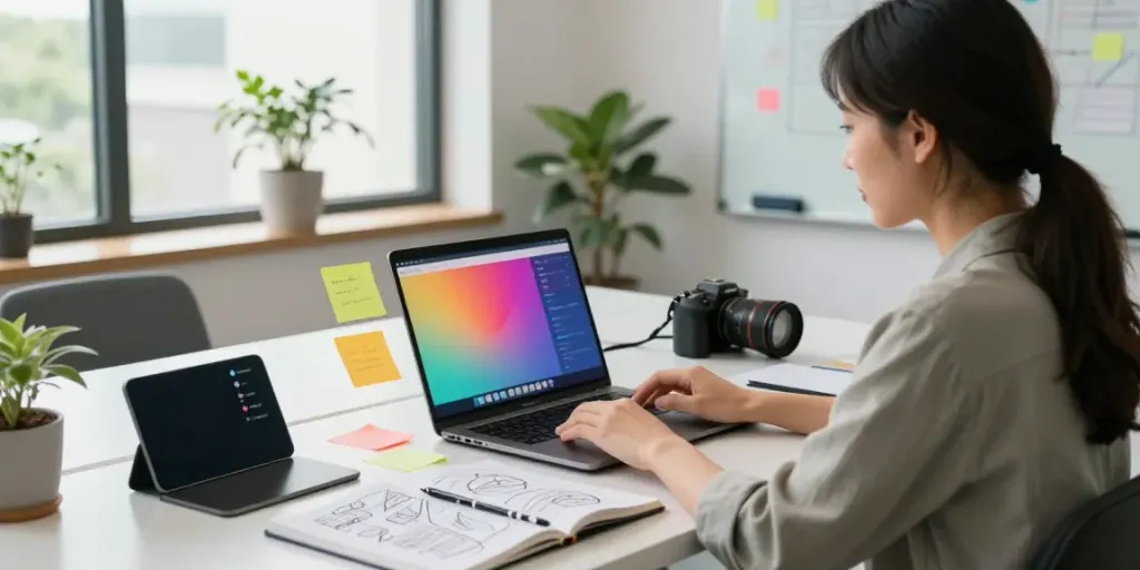 Digital marketing professional analyzing instant indexing strategies in a modern office.