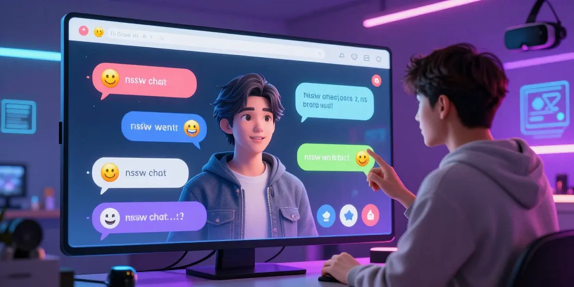Engaging virtual persona in nsfw chat on a sleek digital interface with vibrant elements.