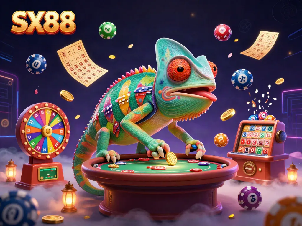 Experience thrilling action at SX88 with a vibrant casino scene featuring winning elements and charismatic characters.