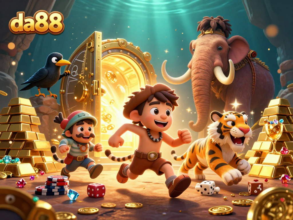 Experience thrilling gameplay with da88's vibrant prehistoric casino scene full of treasures and excitement.