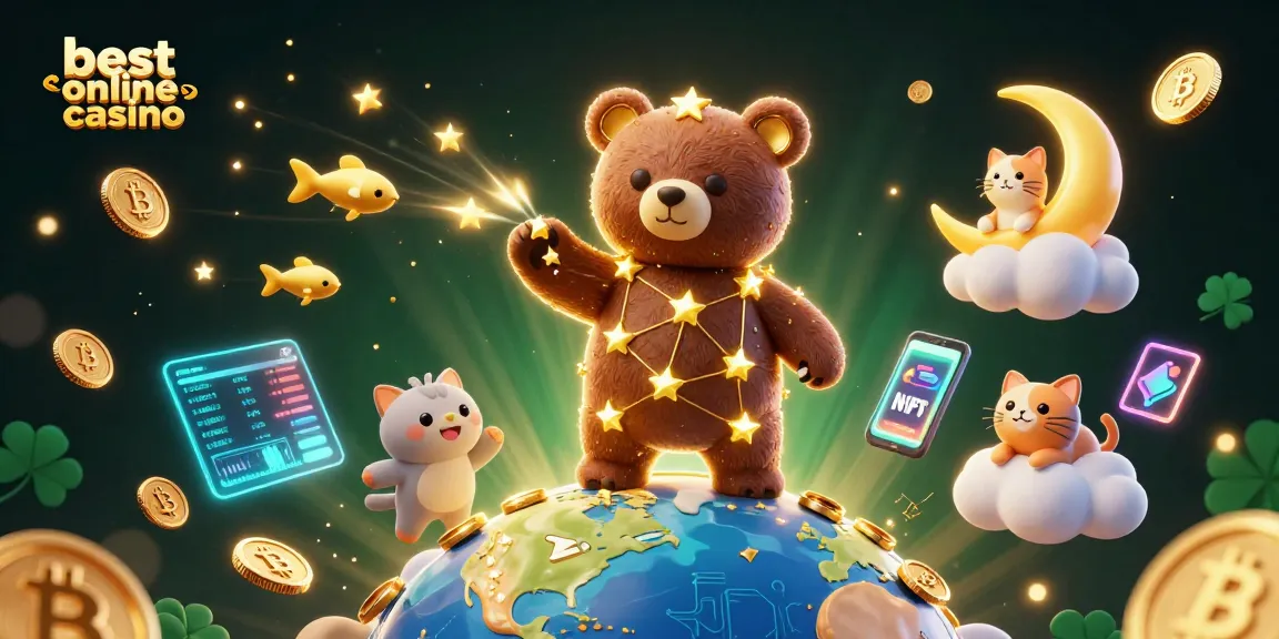 Play at the best online casino, winning coins with constellation bear and crypto elements.