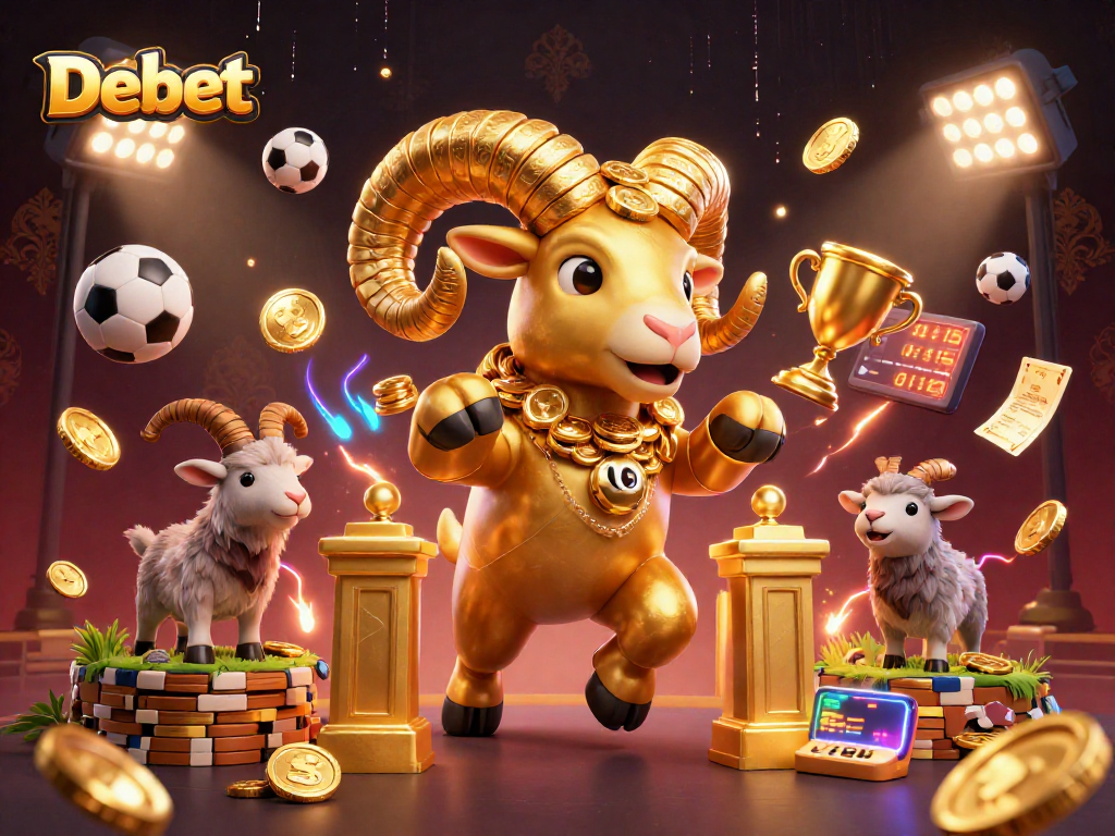 Win big at Debet with electrifying sports betting scenes featuring dynamic elements and engaging characters.