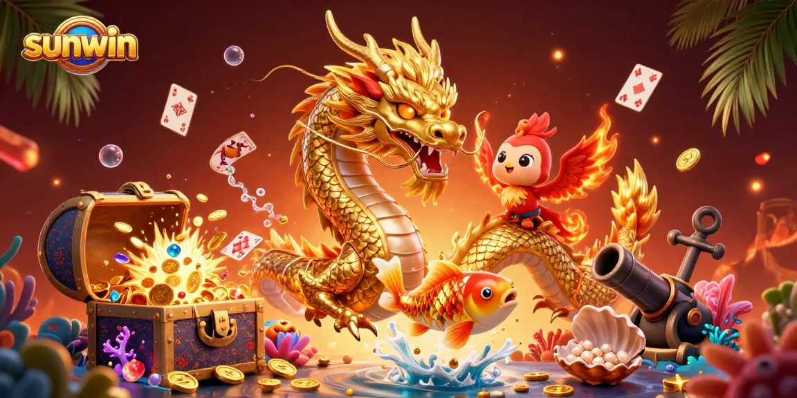 Experience the thrill of playing sunwin with a dynamic scene featuring a golden dragon and rich casino elements.