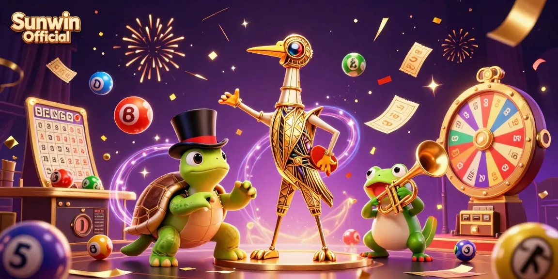 Experience vibrant gambling action with Sunwin Official at a whimsical casino scene featuring lively characters.
