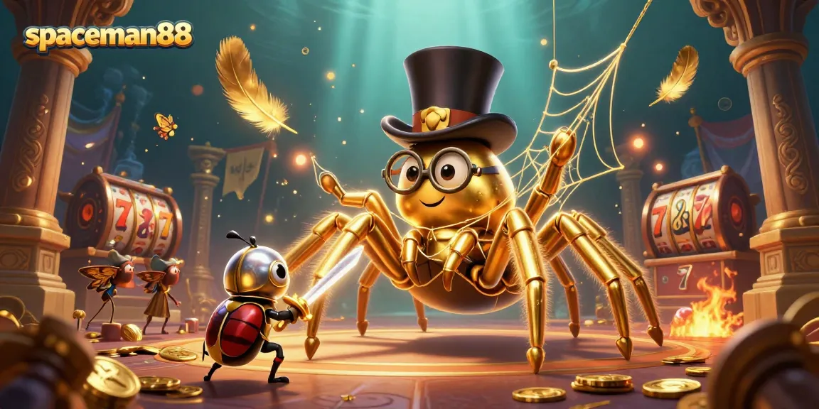 Engage in the thrilling slot reels of spaceman88 surrounded by vibrant characters and dynamic casino elements.