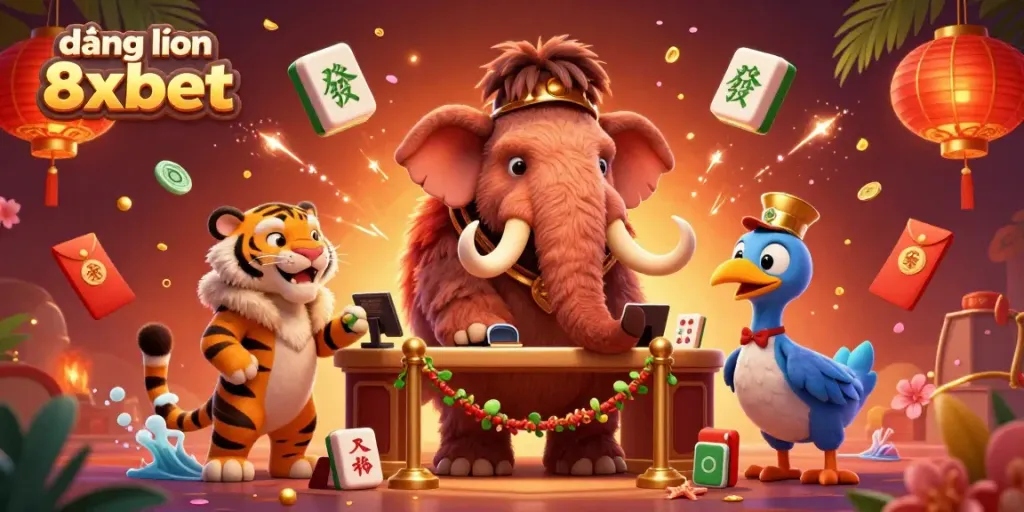Join the vibrant action with đăng nhập 8xbet at a lively casino scene featuring playful characters and rich decorations.