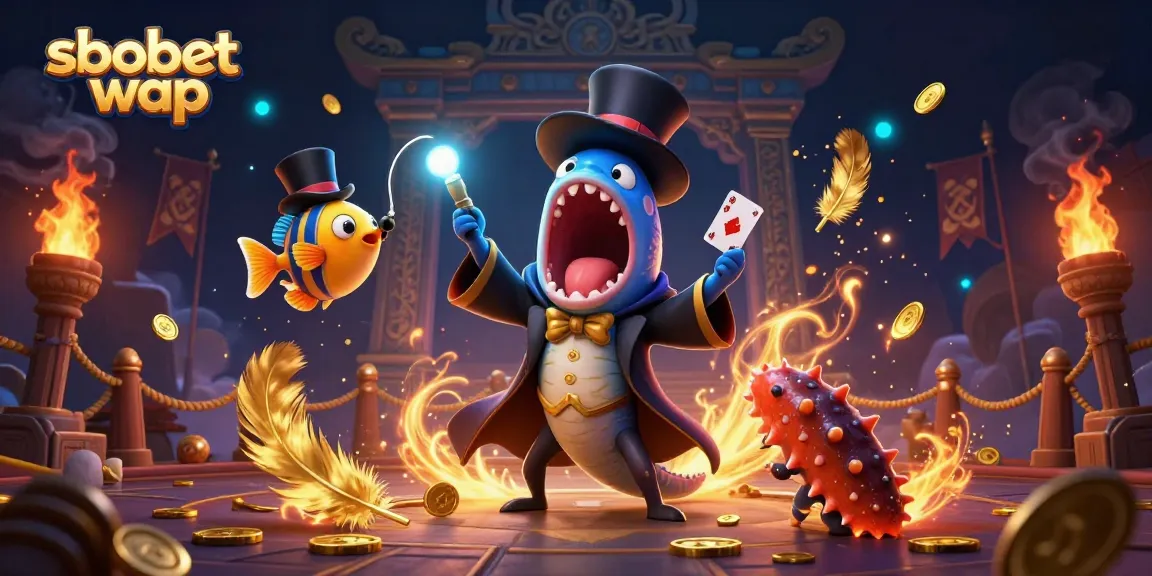 Place bets on sbobet wap with a stunning illustration of an eel magician and friends in an enchanting scene.