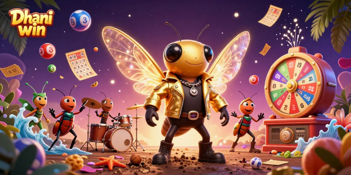 Dhani win excitement generated by the vibrant lottery-themed scene filled with colorful elements and dynamic characters.