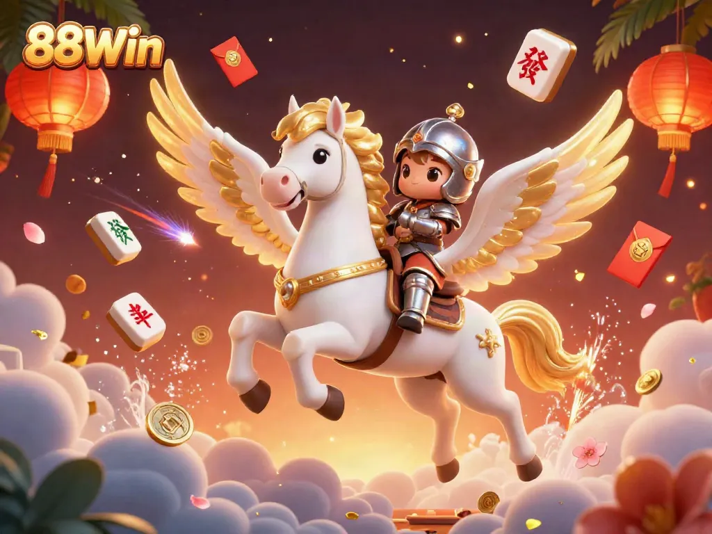 Engaging illustration showcasing the 88Win themed casino experience with a celestial horse and gaming elements.