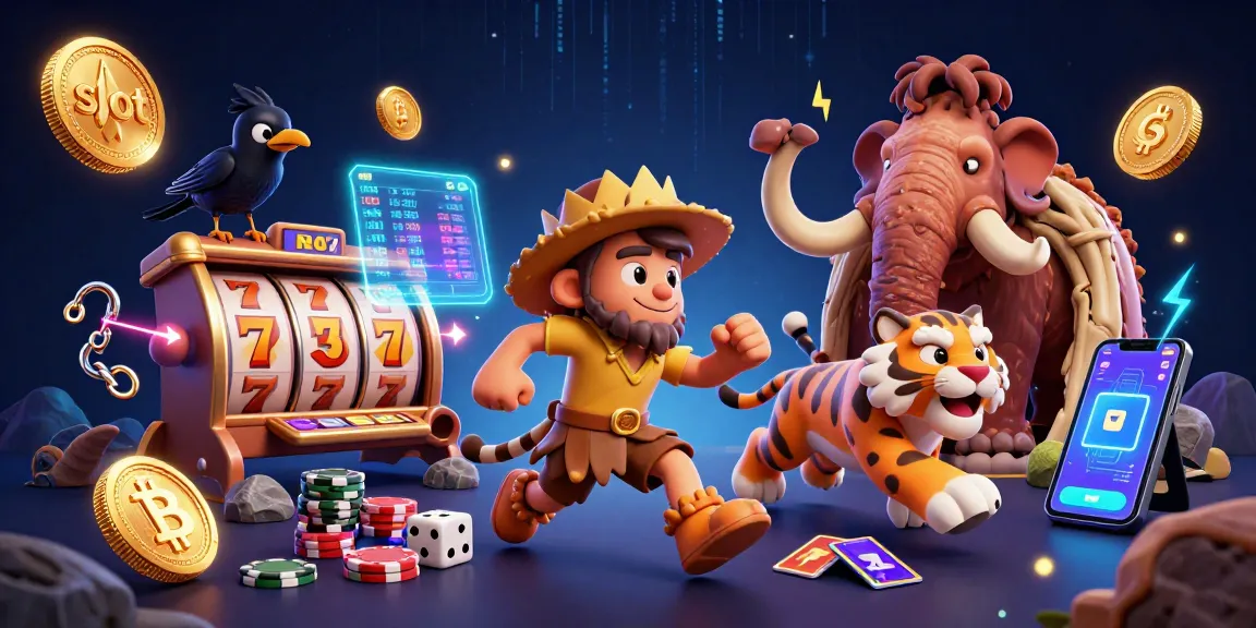 Spin the slot reels at a neon-lit prehistoric casino run by a caveman and sabertooth tiger duo.