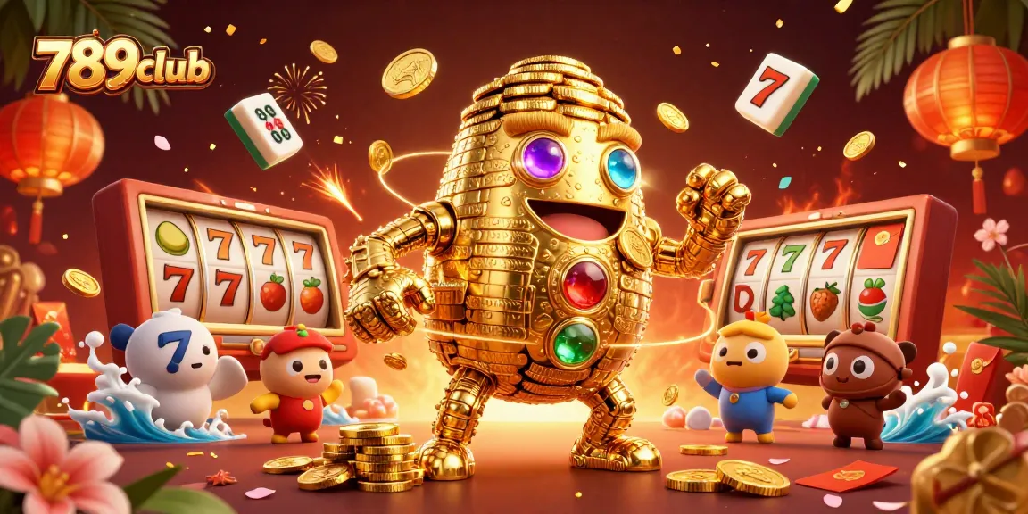 Engage with the 789club experience, featuring a golden coin golem amidst vibrant casino elements.