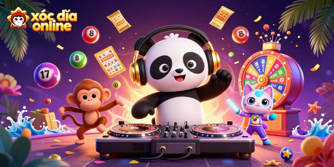Experience the thrilling world of xóc đĩa online with vibrant elements and festive characters.